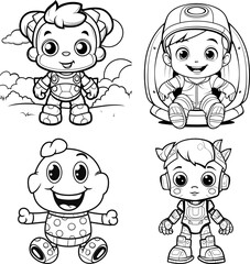 Toy cartoon vector stock, coloring page black and white