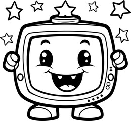 Tv cartoon stock, coloring page black and white