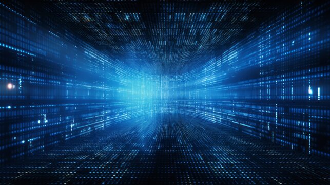 Digital binary data, blue futuristic digital cyber-space, artificial intelligence coding science technology, wallpaper