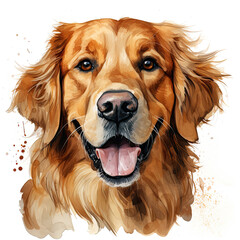 watercolor Golden Retriever clipart, Generative Ai