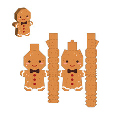 Simple packaging favor box gingerbread man design for sweets, candies, small presents. Party package template. Print, cut out, fold, glue. Vector stock illustration