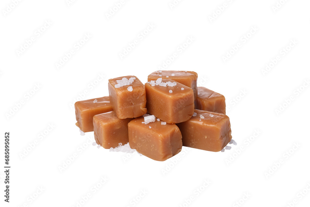 Sticker PNG,Cubes of salted caramel , isolated on white background