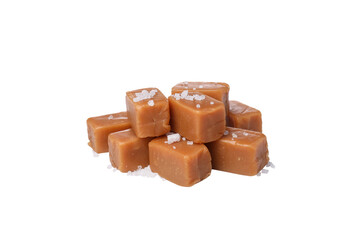 PNG,Cubes of salted caramel , isolated on white background