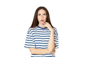 PNG, young girl expressing emotional reaction, isolated on white background.