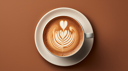 A cup of mocha latte top view heart shape image - obrazy, fototapety, plakaty