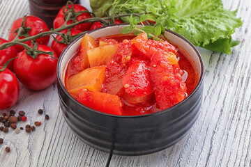 Hungarian lecho with tomato and paprika