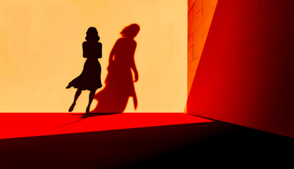 Shadow of woman in dress and man in suit.
