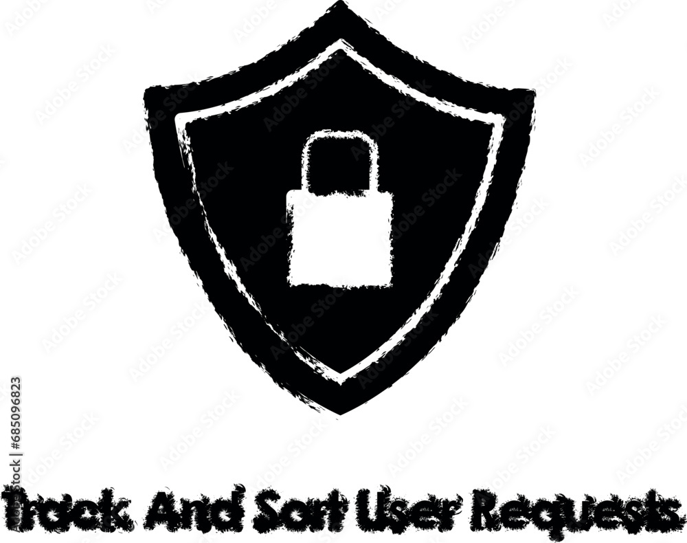 Poster shield, lock, track and sort user requests vector icon in grunge style