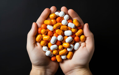 In the Palm of Health: Hand Holding  Jar of Orange Pills