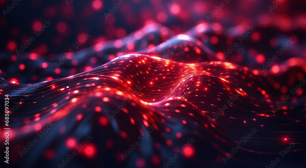 Poster digital luxe: seamless loop of cyber technology background with glowing red dots, creating a sparkli