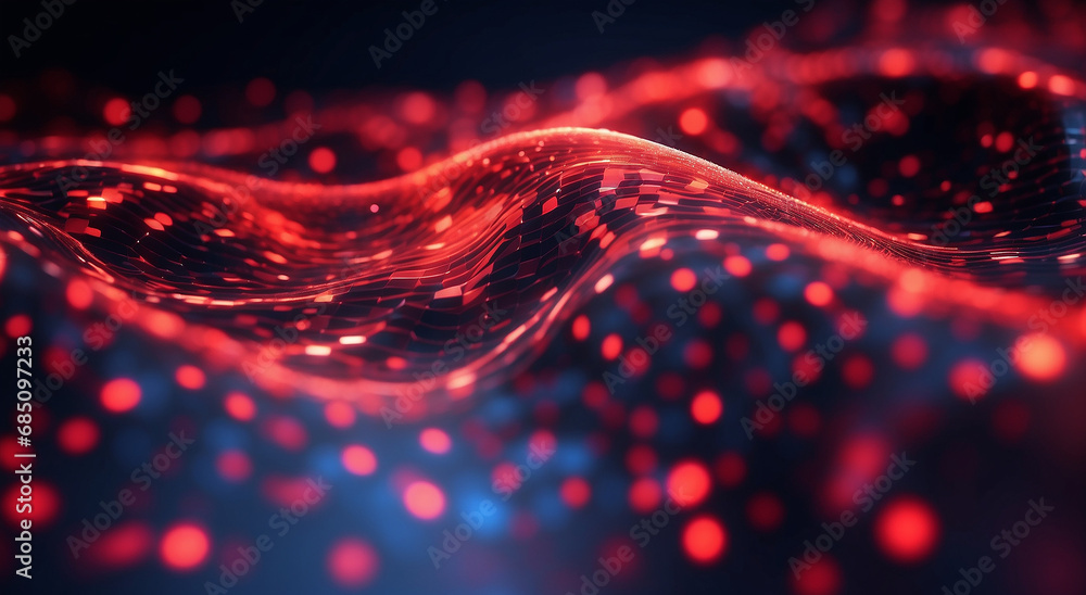 Poster digital luxe: seamless loop of cyber technology background with glowing red dots, creating a sparkli