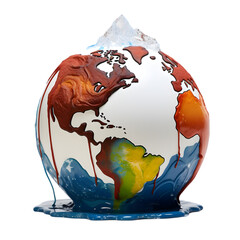 A conceptual illustration showing Earth as a melting ice sculpture, representing the effects of environmental degradation