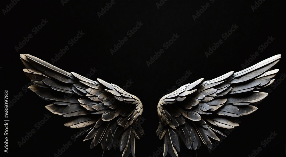 Poster angle wings in an isolated black background - ai generative