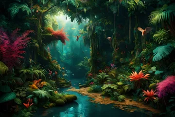 Foto op Plexiglas Toilet "Delve into the heart of a pixelated jungle, where vibrant flora and fauna create a symphony of colors. 