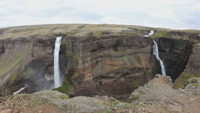 Haifoss and its neighbour Granni. H&aacute;ifoss, or the 'High Waterfall', is a waterfall in Foss&aacute;rdalur valley, innermost of &THORN;j&oacute;rs&aacute;rdalur valley, in South Iceland.