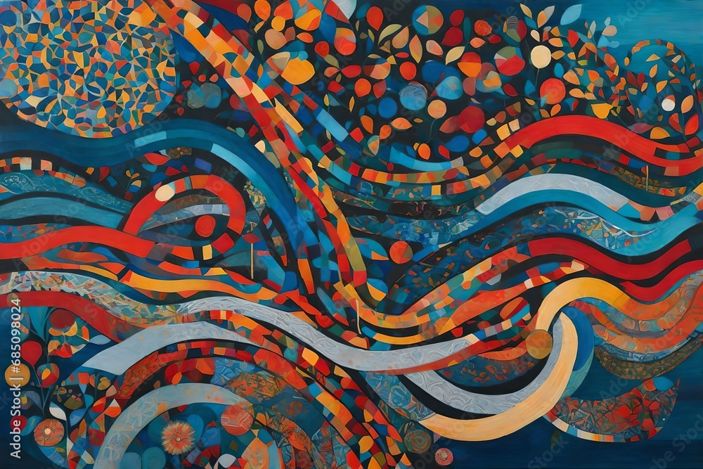 Poster embark on a visual journey that transcends boundaries, featuring a painting that seamlessly combines