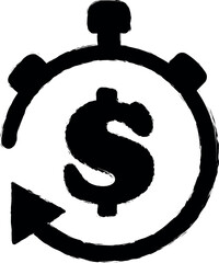 timer, dollar vector icon in grunge style