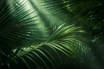Close up Green Palm Tree Leaves with Harsh Shadows from the Sun Generated AI