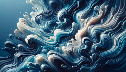 A Photographic Style Image of An Abstract Fluid Art Piece, with Waves of Varying Shades of Blue Creating a Dynamic and Flowing Appearance, as If Capturing the Movement of Water - obrazy, fototapety, plakaty