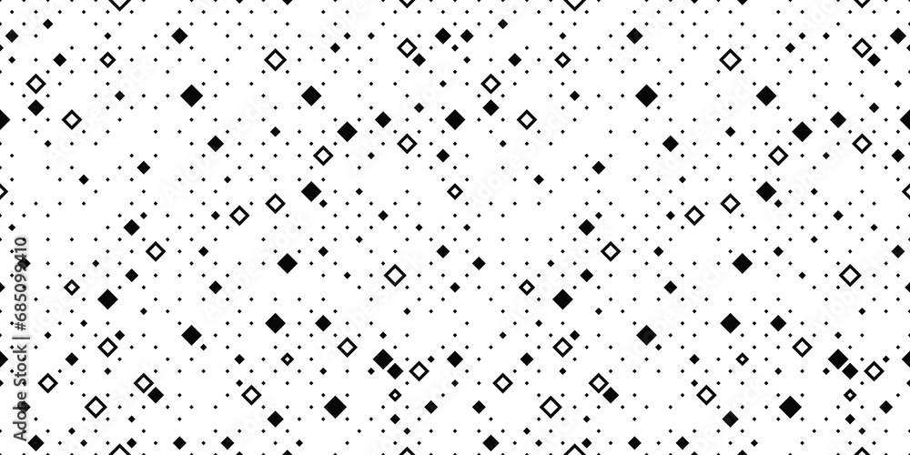 Poster abstract pattern with small squares and pixels. black dots on white background.