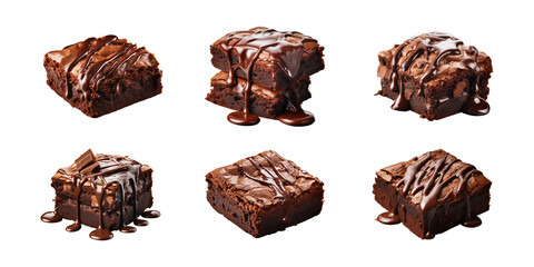 Collection set piece of tasty chocolate brownie isolated on a transparent background - Powered by Adobe