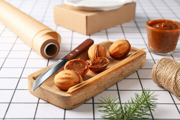 Nuts cookies on the table with cutlery