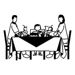 Smiling Family Sitting around Dinning Table for Dinner concept, Festive meal together vector icon design, Thanksgiving Day symbol, family reunion sign, Annual proclamations and observances stock 