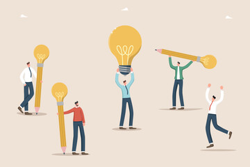 Collaboration and teamwork in search of new creative ideas, thought process and logic as key to success, solving complex problems, brainstorming to create innovations, work team create an idea.