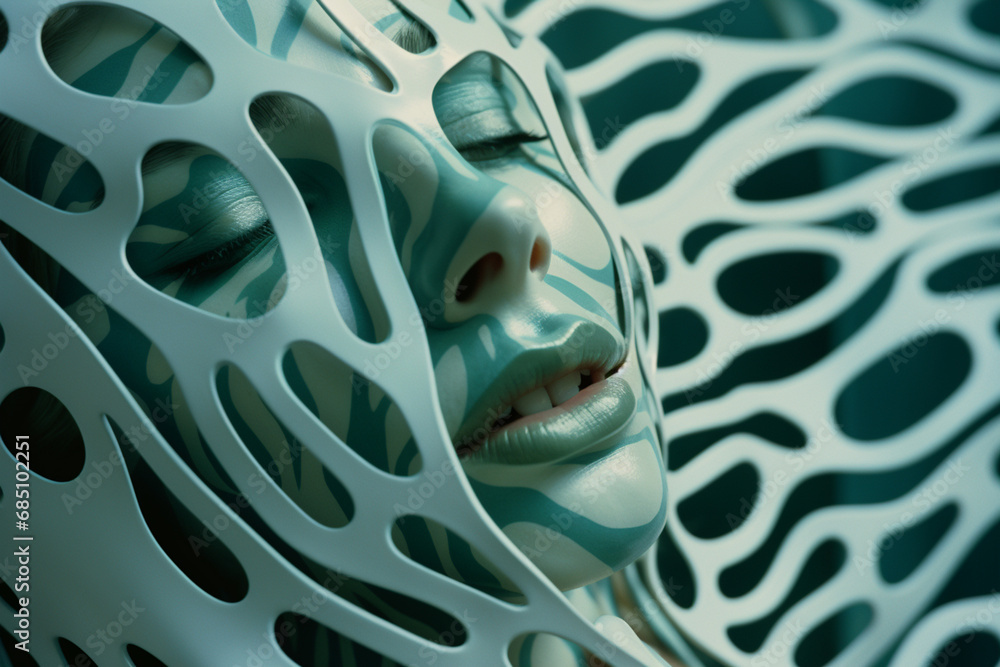 Fototapete abstract patterns inspired by neuroaesthetics forming a symphony around a person in an exploratory p