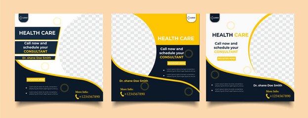 healthcare banner or square flyer with doctor theme for social media post template