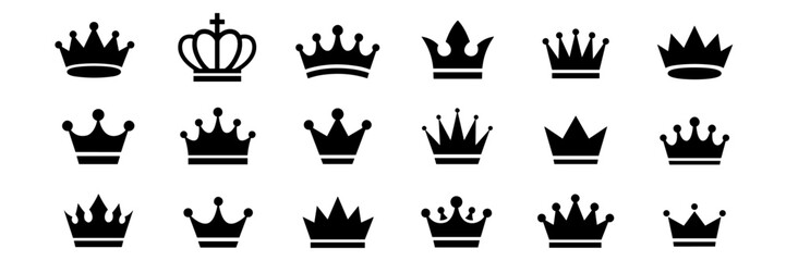 vector big collection quality crowns crown icon set collection of crown silhouette - obrazy, fototapety, plakaty