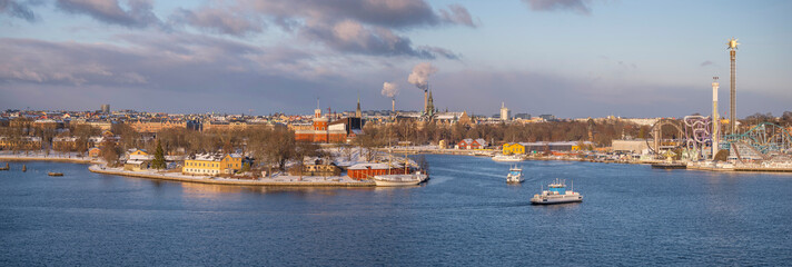 Inner harbor ferry passing the castle on the island Kastellholmen, museums in the island...