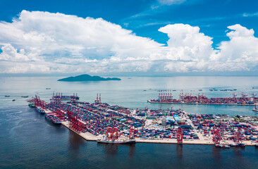 Shenzhen ,Aerial footage of  international container terminal in Shenzhen city, China