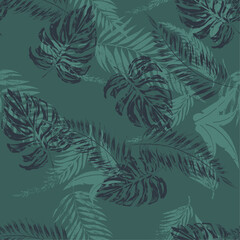 Palm tree leaf Patterns Tone in tone vector Graphic, summer leaf patterns in dark background, botanical print, tropical summer background t-shirt design, 