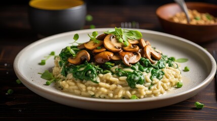 spinach dinner vegan food mushroom illustration healthy plant, based recipe, cooking meal spinach dinner vegan food mushroom