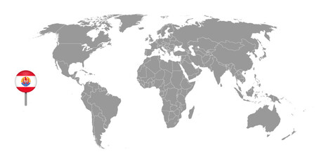 Fototapeta na wymiar Pin map with French Polynesia flag on world map. Vector illustration.