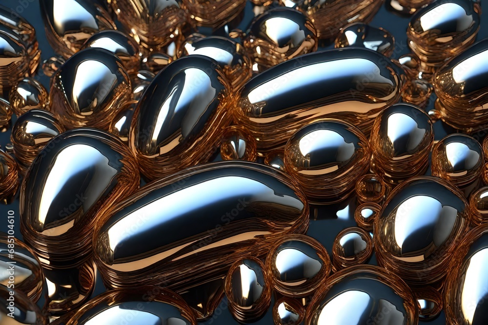Poster dive into the realm of sophistication with a set of 3d chrome abstract liquid shapesa