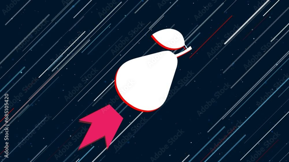 Poster pear symbol flies through the universe on a jet propulsion. the symbol in the center is shaking due 