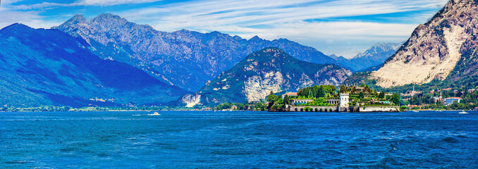 Landmarks and nature of northern Italy. scenic lake Lago Maggiore - beautiful island Isola Bella....