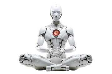Meditative Robot with Yoga Symbols on a transparent background