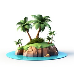 Tiny island in the middle of ocean, isolated in white background.