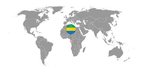 Pin map with Gabon flag on world map. Vector illustration.