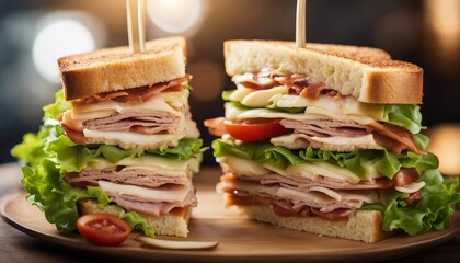 Club Sandwich Triple-layered with turkey, bacon, lettuce, tomato, and mayo