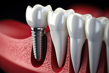 Close up of dental teeth implant in 3D