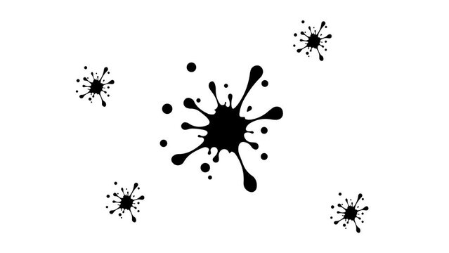 Zoom in and out animation the blot symbol. Large black symbol in the center and four small symbols around. Seamless looped 4k animation on white background