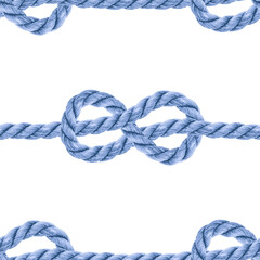 Blue rope knots horizontal 3D rows seamless pattern