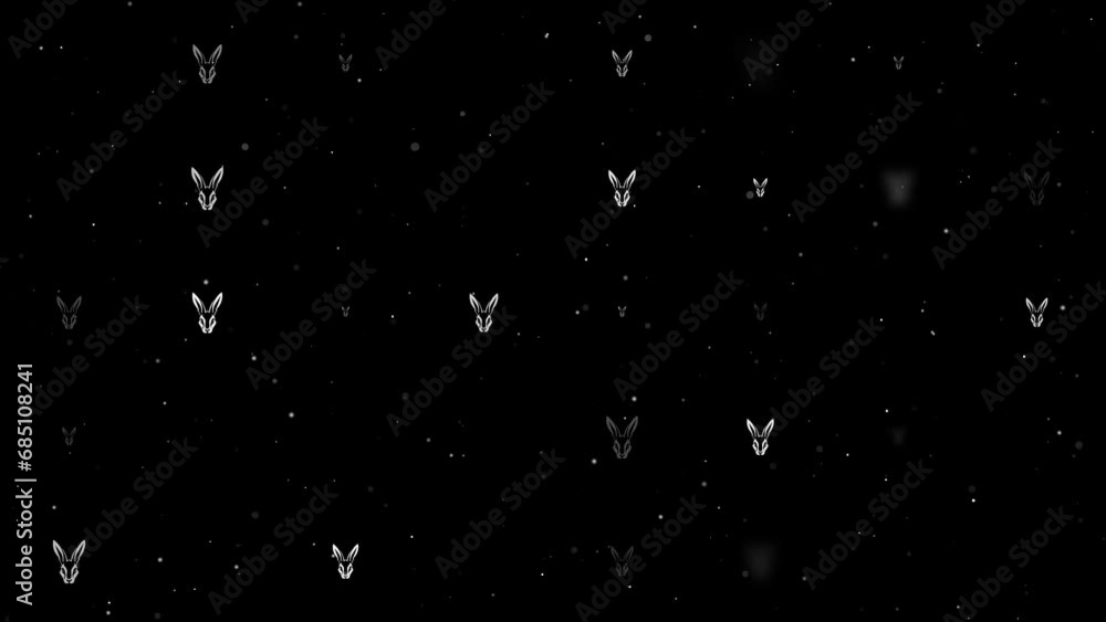 Poster template animation of evenly spaced hare's head symbols of different sizes and opacity. animation of