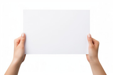 Manos de mujer sujetando un papel en blanco.