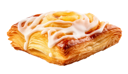 Bollo de hojaldre dulce con crema por encima en fondo transparente