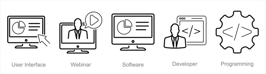 A set of 5 Internet Computer icons as user interface, webinar, software